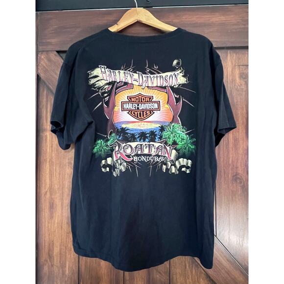 Harley Davidson Motor Cycles Roatan L Black Tee Shirt - Picture 1 of 5